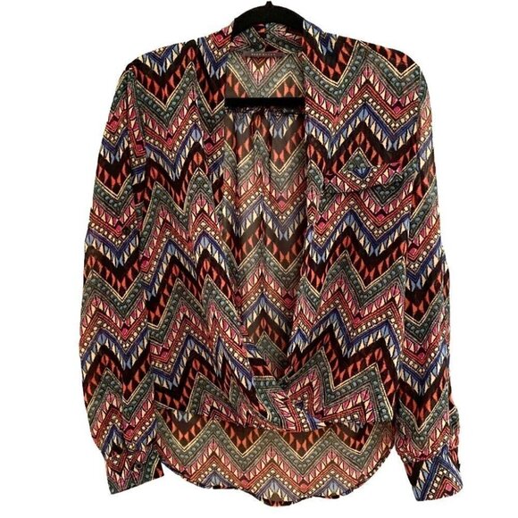 Suzy Shier Wrap  long Sheer Sleeve Blouse - Picture 1 of 11